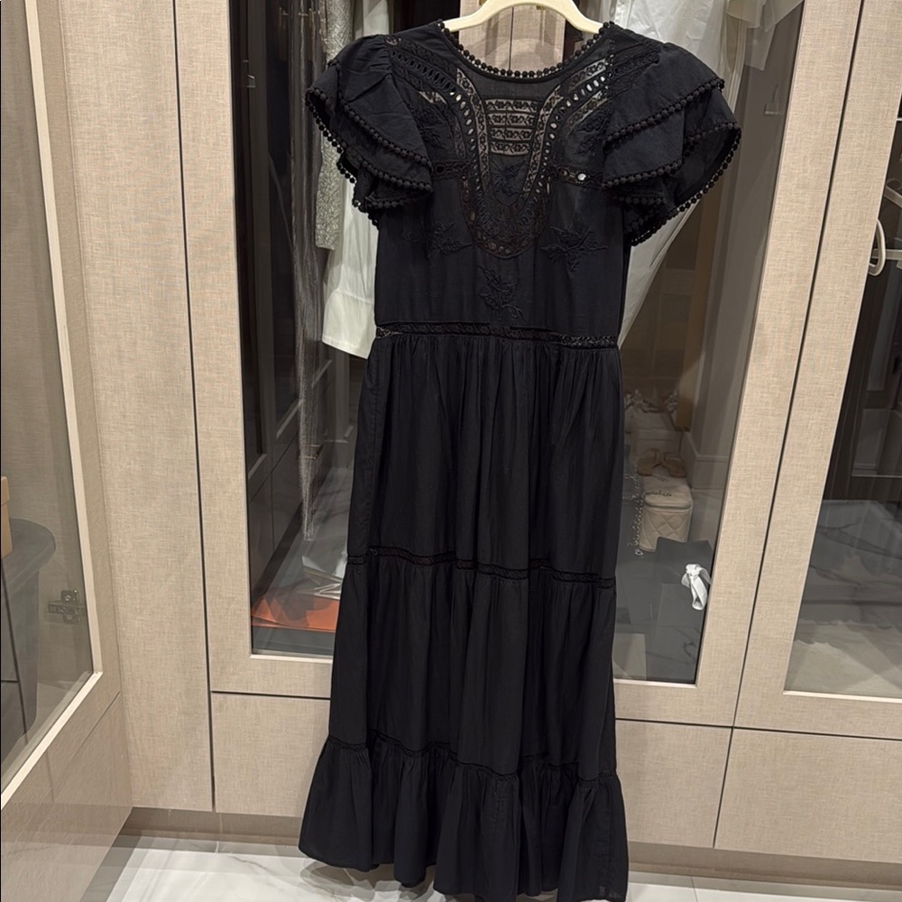Tularosa Black Tiered Ruffled Maxi Dress